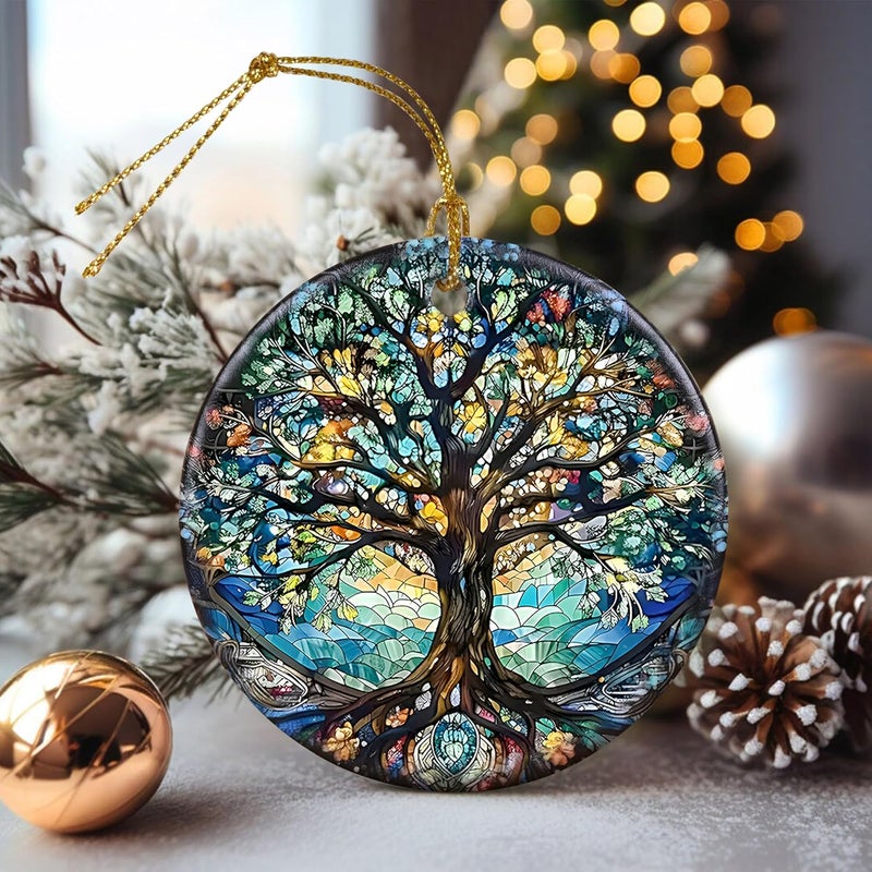 Touber Stained Ceramic Tree of Life Ornament - Christmas Decorations and Holiday Present Ideas - Tree of Life Decor for Office, Room, Home - Image 4